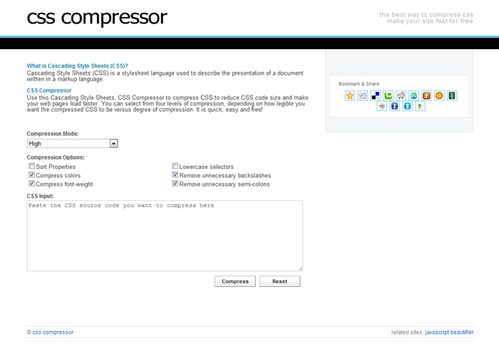 CSS Compressor   Online code compressor for Cascading Style Sheets